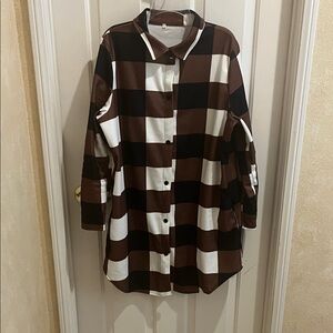 Brown and Black Checkered Button-Up Shirt